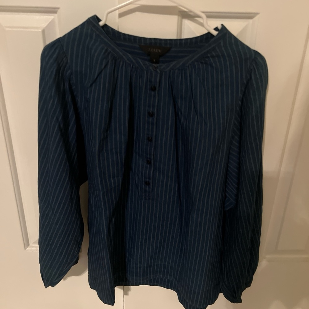 J. Crew Navy Pinstripe Blouse